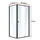 Semi Frameless Shower Screen (98~106)x 195cm & (77~80)x 195cm Side AS/NZS Glass - Rear View