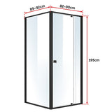 Semi Frameless Shower Screen (82~90)x 195cm & (89~92)x 195cm Side AS/NZS Glass - Rear View