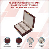 10 Grids Wooden Watch Case Glass Jewellery Storage Holder Box Wood Display - Side View