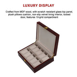 10 Grids Wooden Watch Case Glass Jewellery Storage Holder Box Wood Display - Extra Image
