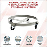 Drum Dolly 450kg 55 Gallon w Swivel Casters Heavy Duty Steel Frame Non Tipping - Side View