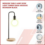 Modern Table lamp Desk Light Timber Base Bedside Bedroom Black - Side View