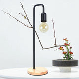 Modern Table lamp Desk Light Timber Base Bedside Bedroom Black - Rear View
