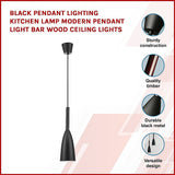 Black Pendant Lighting Kitchen Lamp Modern Pendant Light Bar Wood Ceiling Lights - Side View