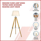 Modern Floor Lamp Wood Tripod Home Bedroom Reading Light 145cm - Side View