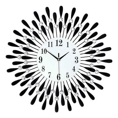 Large Modern 3D Crystal Wall Clock Luxury Art Metal Round Home Decor