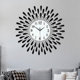Large Modern 3D Crystal Wall Clock Luxury Art Metal Round Home Decor - Front View