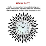 Large Modern 3D Crystal Wall Clock Luxury Art Metal Round Home Decor - Close-Up Angle