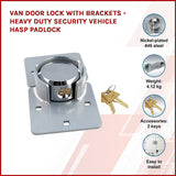 Van Door Lock With Brackets - Heavy Duty Security Vehicle Hasp Padlock - Side View