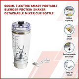 600ml Electric Smart Portable Blender Protein Shaker Detachable Mixer Cup Bottle - Side View
