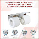 Stainless Steel Double Toilet Paper Holder Towel Roll Tissue Rack Storage Shelf - Side View