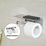 Stainless Steel Double Toilet Paper Holder Towel Roll Tissue Rack Storage Shelf - Rear View