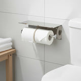 Stainless Steel Double Toilet Paper Holder Towel Roll Tissue Rack Storage Shelf - 45-Degree Angle