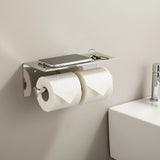 Stainless Steel Double Toilet Paper Holder Towel Roll Tissue Rack Storage Shelf - Close-Up Angle