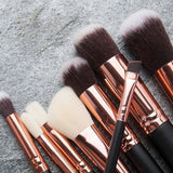 Soft 15Pcs Pro Face Powder Makeup Brushes Set Eyeshader Blending Highlight Tools - Front View