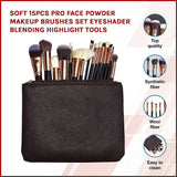 Soft 15Pcs Pro Face Powder Makeup Brushes Set Eyeshader Blending Highlight Tools - Side View