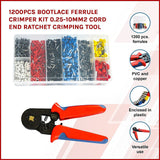 1200Pcs Bootlace Ferrule Crimper kit 0.25-10mm2 Cord End Ratchet Crimping Tool - Side View