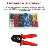 1200Pcs Bootlace Ferrule Crimper kit 0.25-10mm2 Cord End Ratchet Crimping Tool - Close-Up Angle