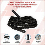 Battle Rope Dia 3.8cm x 9M length Poly Exercise Workout Strength Training - Side View