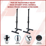 Pair of Adjustable Squat Rack Sturdy Steel Barbell Bench Press Stands GYM/HOME - Side View