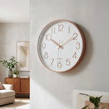 Modern Rose Gold Wall Clock – Silent Non-Ticking Quartz Battery Operated Design - Front View