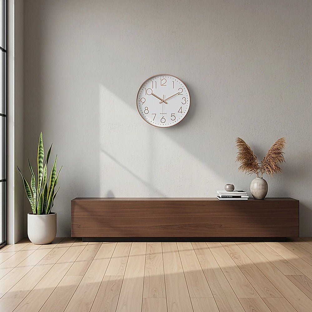 Modern Rose Gold Wall Clock – Silent Non-Ticking Quartz Battery Operated Design