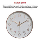 Modern Rose Gold Wall Clock – Silent Non-Ticking Quartz Battery Operated Design - Close-Up Angle