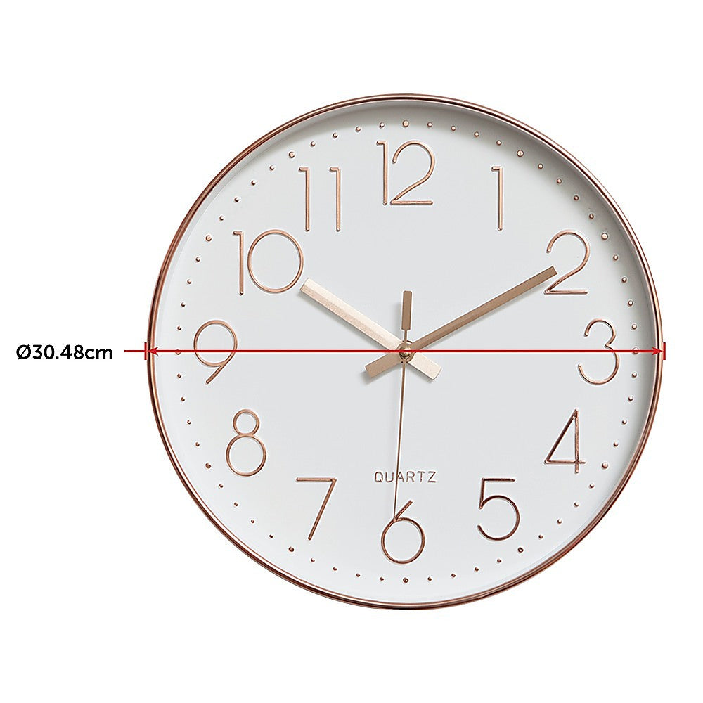 Modern Rose Gold Wall Clock – Silent Non-Ticking Quartz Battery Operated Design