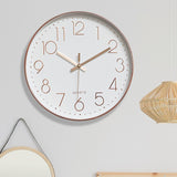 Modern Wall Clock Silent Non-Ticking Quartz Battery Operated Rose Gold - Front View