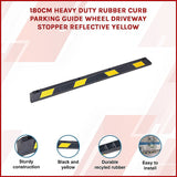180cm Heavy Duty Rubber Curb Parking Guide Wheel Driveway Stopper Reflective Yellow - Side View
