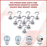10x Strong Rare Earth N38 Neodymium Magnetic Hanger Holder 10kg Magnet Hooks - Side View