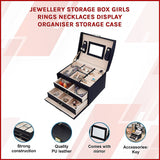 Jewellery Storage Box Girls Rings Necklaces Display Organiser Storage Case - Side View