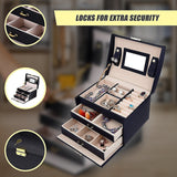 Jewellery Storage Box Girls Rings Necklaces Display Organiser Storage Case - Low Angle