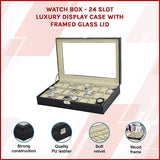 Watch Box - 24 Slot Luxury Display Case With Framed Glass Lid - Side View