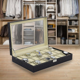 Watch Box - 24 Slot Luxury Display Case With Framed Glass Lid - 45-Degree Angle