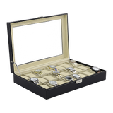 Watch Box - 24 Slot Luxury Display Case With Framed Glass Lid - Close-Up Angle