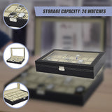 Watch Box - 24 Slot Luxury Display Case With Framed Glass Lid - Low Angle