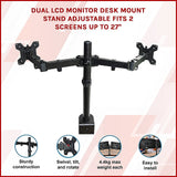 Dual LCD Monitor Desk Mount Stand Adjustable Fits 2 Screens Up To 27 - Side View