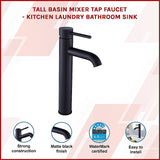 Tall Basin Mixer Tap Faucet -Kitchen Laundry Bathroom Sink - Side View