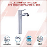 Tall Basin Mixer Tap Faucet -Kitchen Laundry Bathroom Sink - Side View