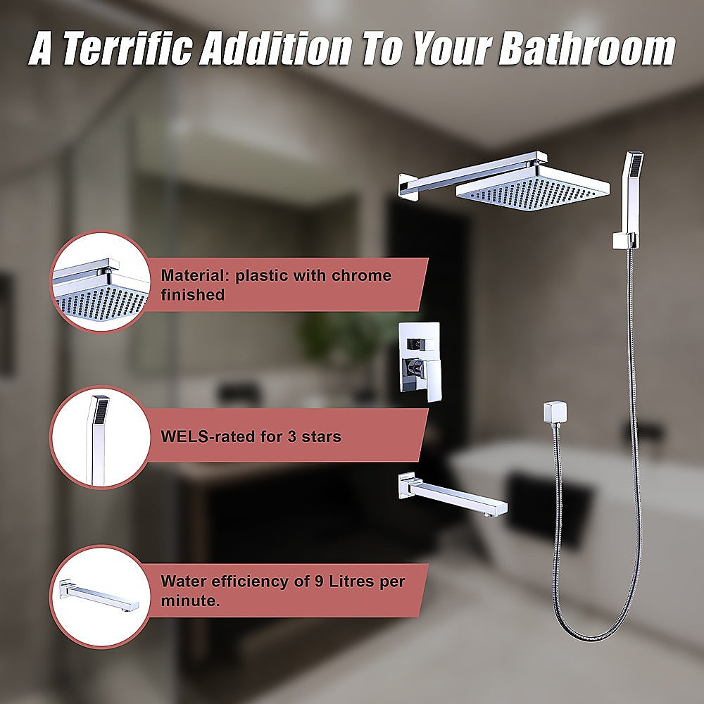 8 Rain Shower Head Straight Wall Arm Mixer Set Wall Bath Spout Outlet Tap