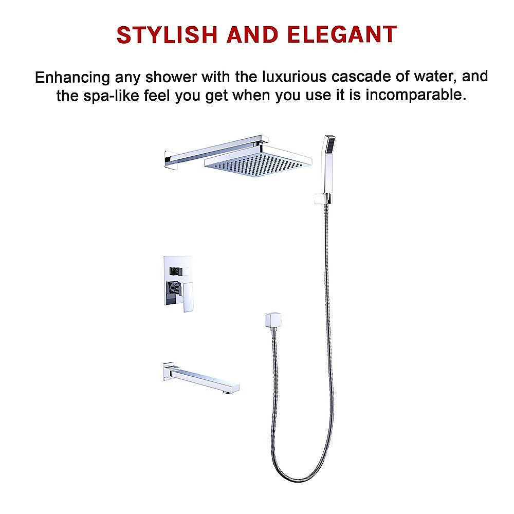 8 Rain Shower Head Straight Wall Arm Mixer Set Wall Bath Spout Outlet Tap