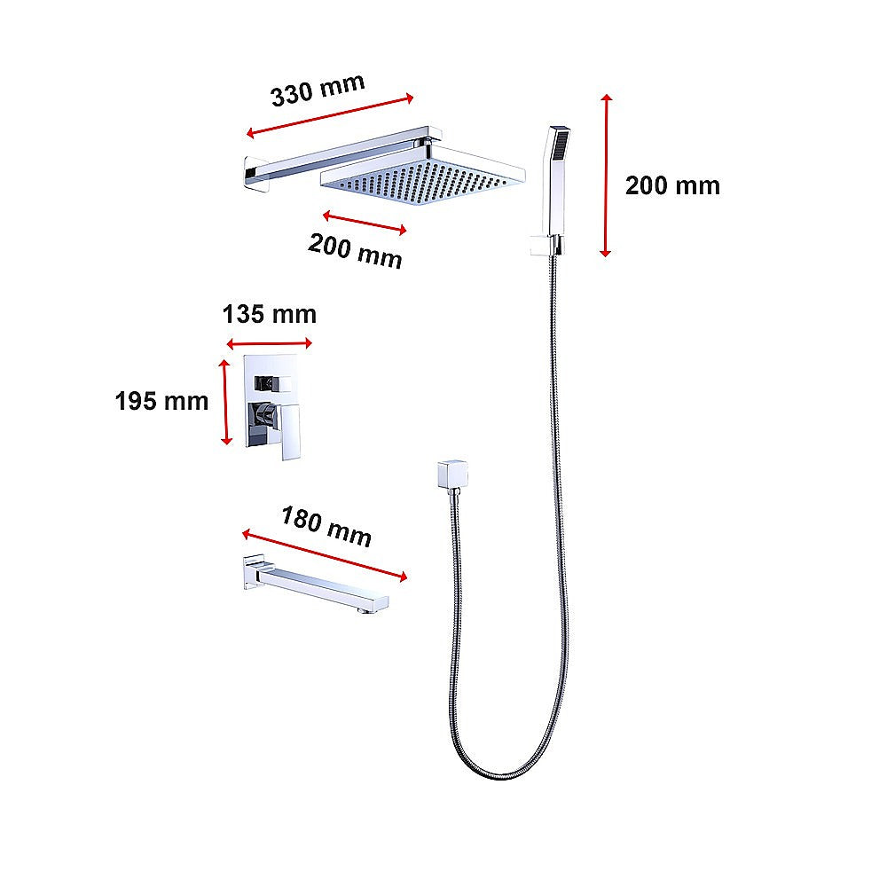 8 Rain Shower Head Straight Wall Arm Mixer Set Wall Bath Spout Outlet Tap