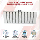 200mm Shower Head Square 304SS Polished Chrome Finish - Side View