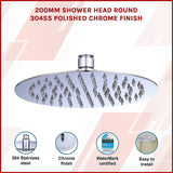 200mm Shower Head Round 304SS Polished Chrome Finish - Side View