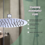 200mm Shower Head Round 304SS Polished Chrome Finish - Low Angle