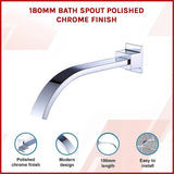 180mm Bath Spout Polished Chrome Finish - Side View