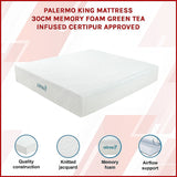 Palermo King Mattress 30cm Memory Foam Green Tea Infused CertiPUR Approved - Side View
