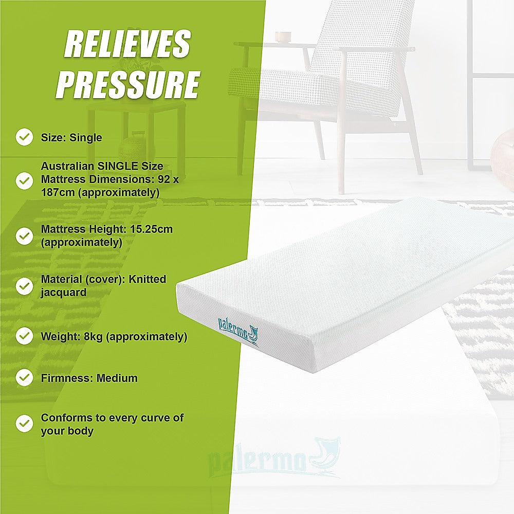 Palermo Queen 25cm Gel Memory Foam Mattress - Dual-Layered - CertiPUR-US Certified