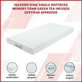 King Single Green Tea Memory Foam Mattress  Cooling Comfort with CertiPUR-US® Certified Foam